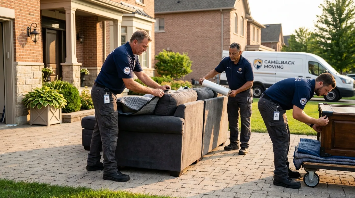 Large estate moving crew wrapping furniture in West Covina, CA