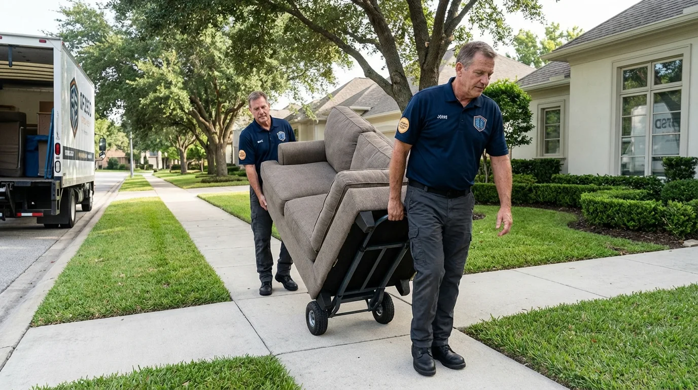 Local residential moving crew loading furniture in West Covina, CA